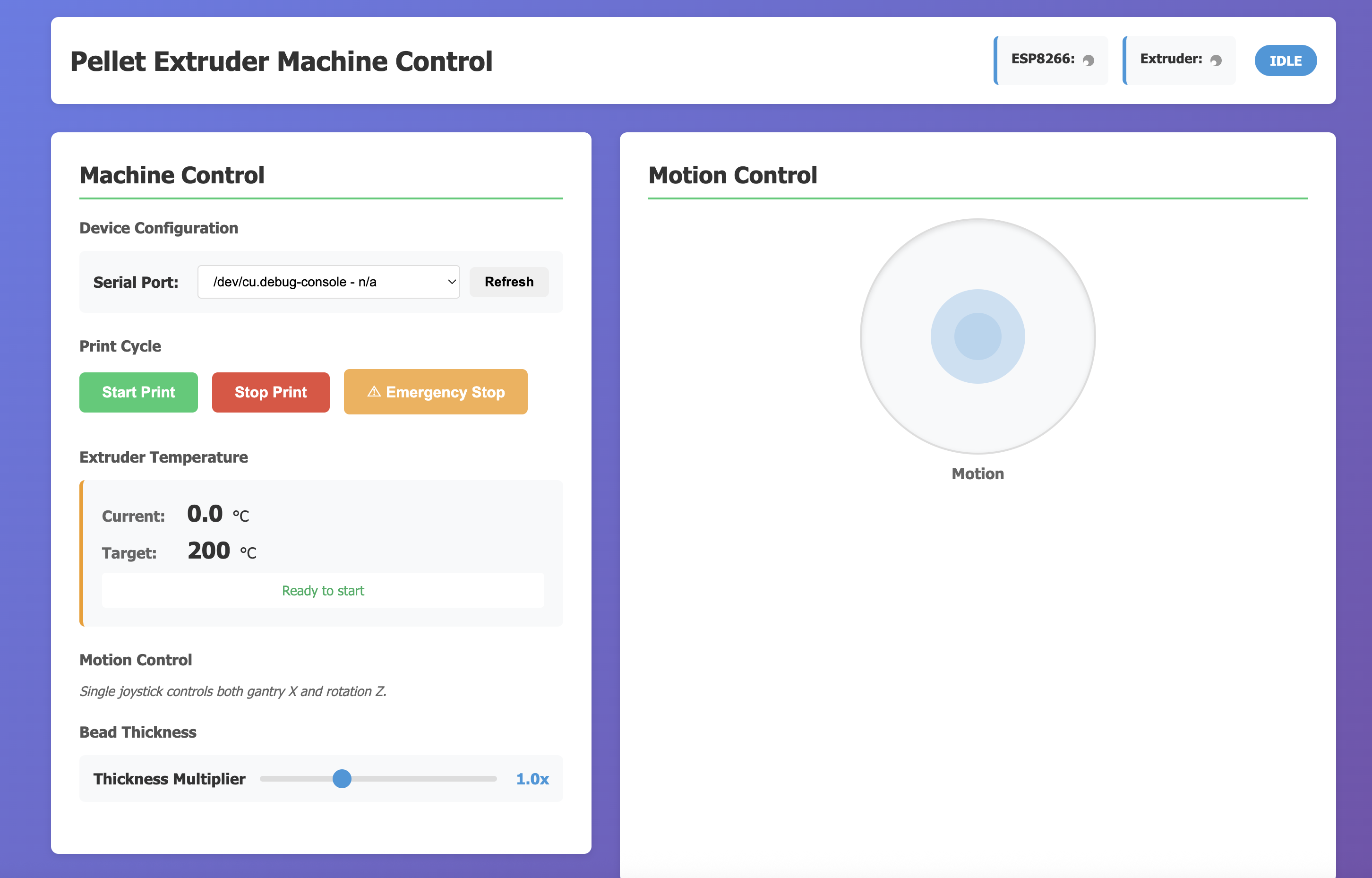 Control interface screenshot